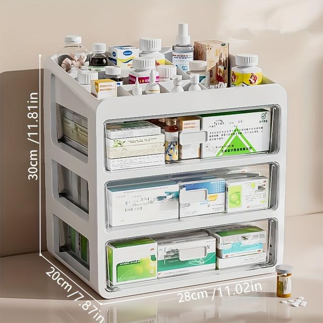 TEMU 3-tier/4-tier White Pp Medicine Cabinet With Drawers, Large-capacity Durable Plastic Organizer For Home, Professional, Boat Cabin - Secure & Space-efficient Storage Solution