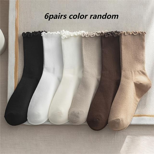 TEMU 6 Pairs Of Large Size Mid-calf Coffee-colored Earphone Simple Matching Casual Mid-length Socks