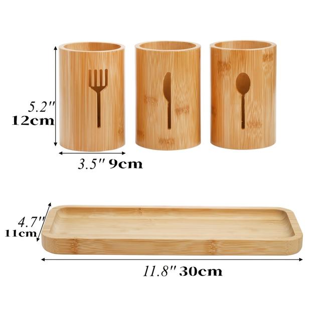 TEMU 1 Satz Besteckhalter, Bambus-Utensilien-Organizer mit Tablett, Rustikaler Bauernhaus-Küchenbesteckhalter für Löffel, Messer und Gabeln, Ideal für Küche und Restaurant
