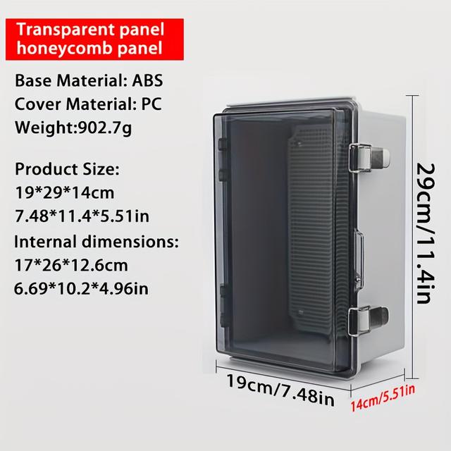 TEMU Large Protective Electrical Box, Cable Notch Design Ip65 Transparent Top Cover With Mounting Panel And Hinge Lid For Industrial Control Equipment Installations Home Personal Diy Projects