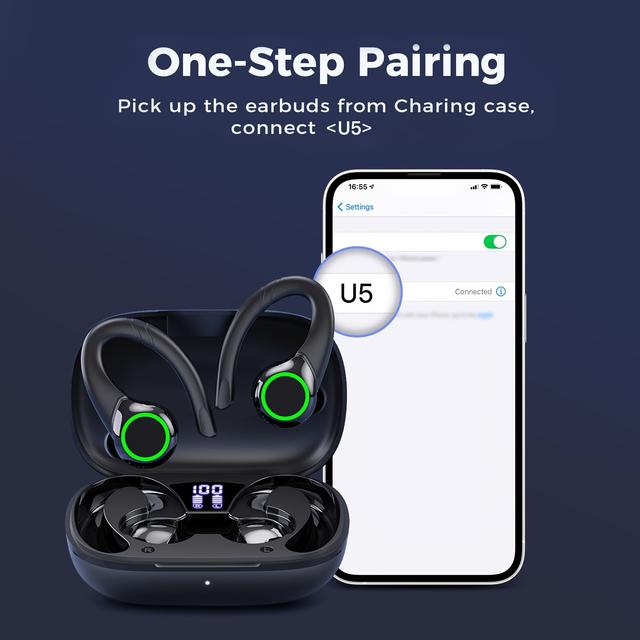 TEMU Wireless Earbuds 5.3 Ear Buds, Headphones With Led Display Charging Case, 40hrs Playtime , In-ear Earphones With Mic For Phone Tablet Sports, Charcoal