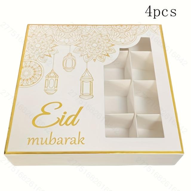 TEMU Set mit vier goldenbeschichteten Süßigkeiten- und -Geschenkboxen mit Fenster für das Eid-Festival