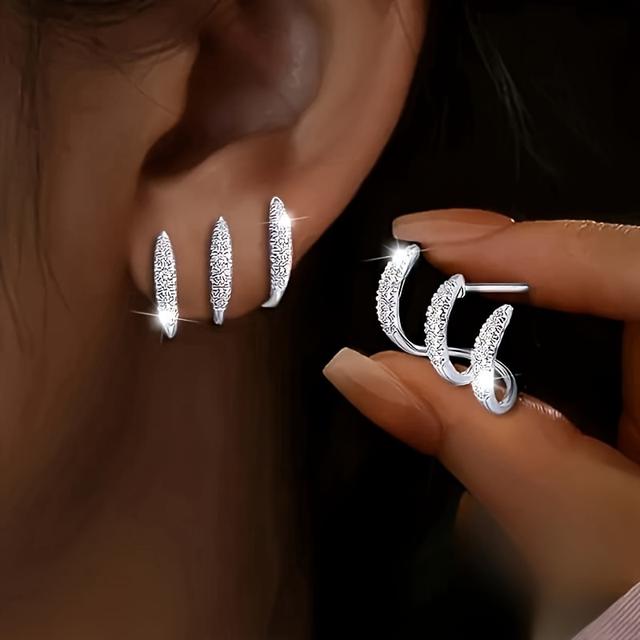 TEMU 2pcs Three-claw Elegant And Sexy Earrings Inlaid With Synthetic Zirconia, Women's Jewelry, Very Suitable For And Holiday Party Gifts