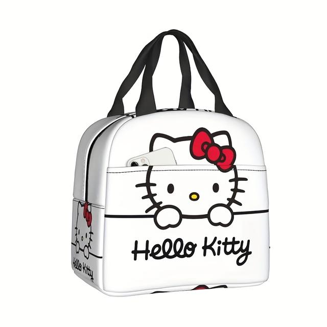 TEMU Hello Kitty Polyester Tote Bag, White Anime Themed Rectangular Handbag With Decor, Travel Picnic Gift, No , Hand Wash - Licensed Product