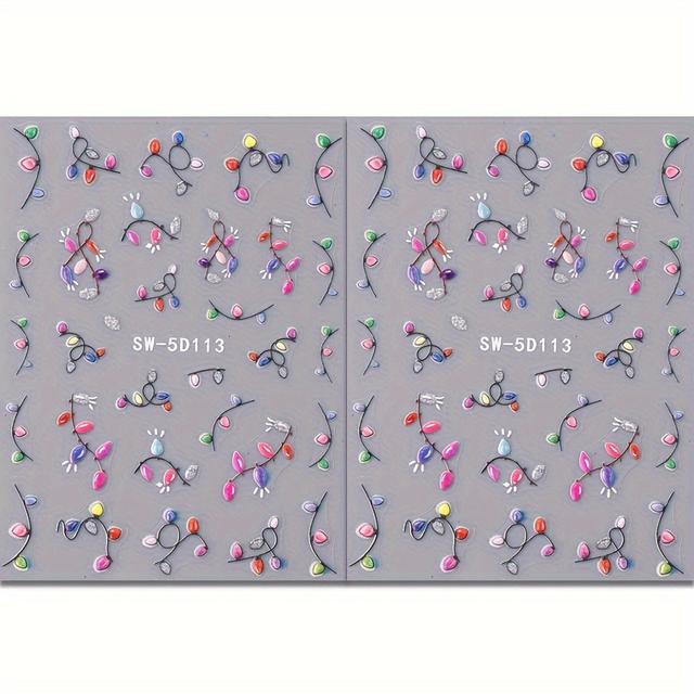 TEMU 2 Blätter geprägte Weihnachtslichter Nagelaufkleber - 5D Stereo Hochzeitsfest Licht Dekorative Nagelaufkleber - Neujahrs Nagelkunst - Einfach anzuwenden - Geeignet für Nageldesign - SW-5D113