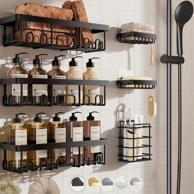 TEMU Set mit 6 rostbeständigen Duschregalen aus Edelstahl, kein Bohren erforderlich, zum Sparen von Platz in Badezimmern und Küchen, ideal für Mieter, die ihr Zuhause dekorieren möchten, Duschregale