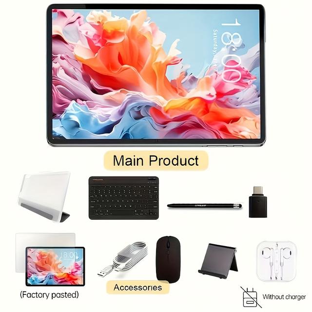TEMU Teclast P30t Tablet 10.1 Inch 1280x800 Ips Tddi Pad / 12gb (4+8) + 128gb Rom / Unisoc T606 8-core, Wifi, 6000mah, 5mp + 2mp Camera, Android 15, Keyboard Accessories Bundle