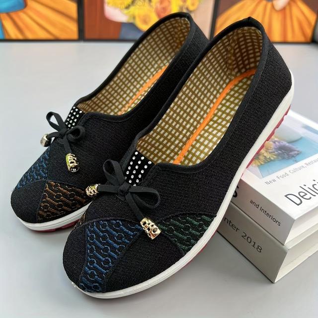 TEMU Spring And Autumn Casual Shoes For Middle-aged And Elderly Women, Soft Sole, Low Cut, Ethnic Style, Flat Sole, Comfortable, Women Shoes