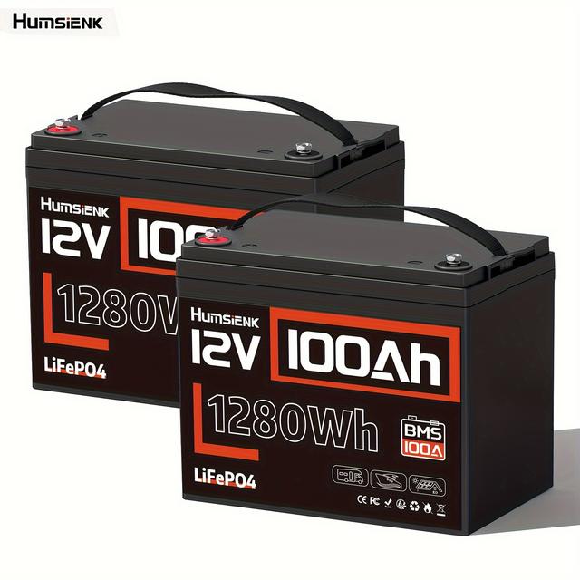 TEMU Humsienk 2pk 12v 100ah Lifepo4 Battery - , Series Or Parallel Connection, 15000 Cycles, Built-in 100a Bms - Rv, Outdoor Camping, And Off-grid