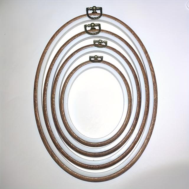 TEMU 4pcs Embroidery Hoop Set - Light Brown, Assorted Sizes For Stitch & Needlework Crafts