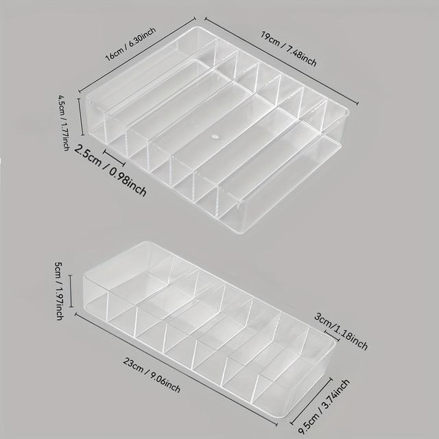 TEMU 2-pack Clear Plastic Cosmetic Organizer Tray, Multi-functional Countertop Storage For Lipstick, Nail Polish, Eye Shadow - No Electricity Needed Display Case
