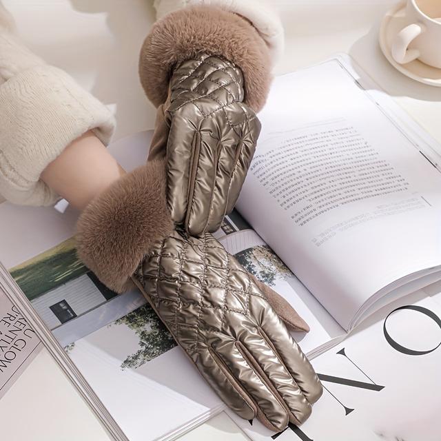 TEMU Un par de guantes cálidos y elegantes para mujer con afelpado, versátiles para uso casual, ideales para actividades al aire libre en otoño e invierno con separación de dedos.