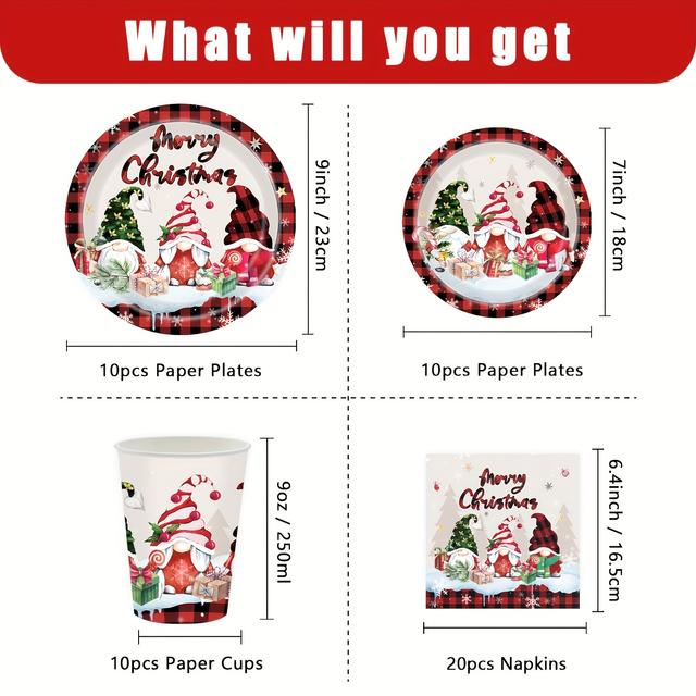 TEMU 50pcs Christmas Party Supplies Merry Christmas Themed Party Set Dinnerware Sets Paper Plates Cups Napkins Holiday Tableware For New Year Outdoor Picnic Home Dinner Party Decoration