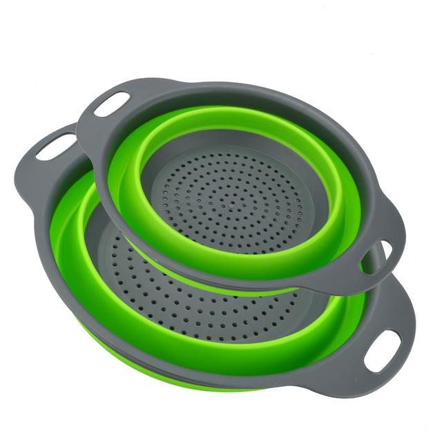 TEMU 1/2 Set Of Round Kitchen Draining Baskets, Foldable Funnel - Includes 1 Large And 1 Small, Perfect For Draining Pasta, Vegetables, And Fruits (green, Red, Blue)