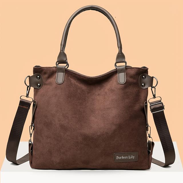 TEMU Suede- Women's Vintage Shoulder Bag, Daily Tote Work Bag, Shopping Travel Crossbody Bag, Organizer For Phone, Wallet, , Casual Backpack For Students Back-to-