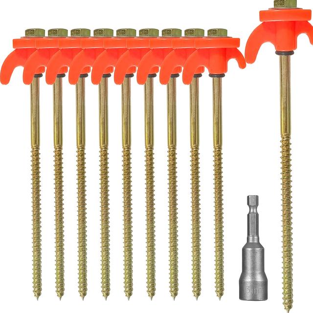 TEMU Outdoor Camping Hexagonal Spiral Fluorescent Ground Pegs With Rotating Plastic Heads, Threaded Tent Stakes, Colorful Plated Pegs, 20cm Long