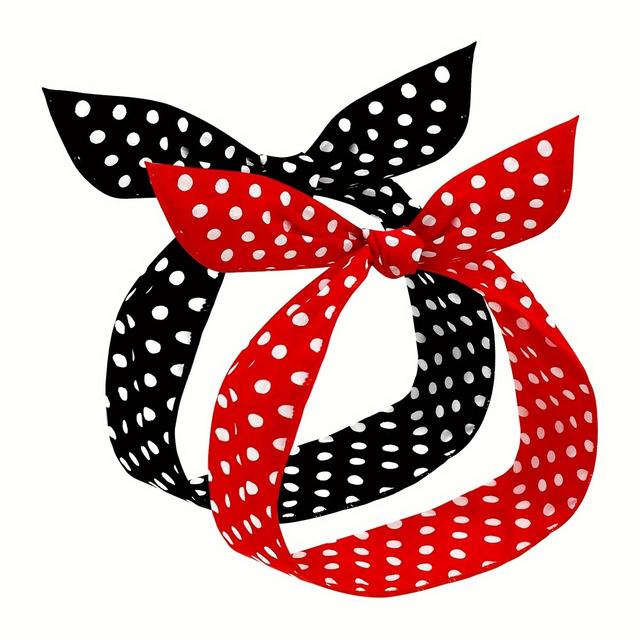 TEMU Set Of 2 Retro-style Headbands Featuring Polka Dots And Stripes, Wear As Hair Additions For Women
