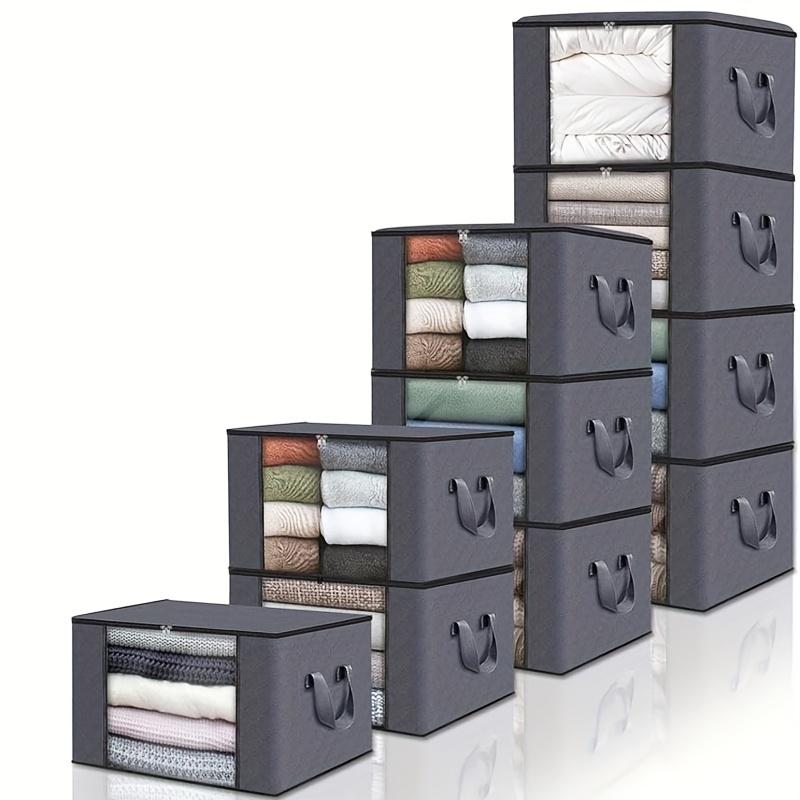 TEMU 10pcs Foldable Thick Fabric Storage Bags With Handles For Organizing Bedroom, Closet, Clothes, Blankets, And Wardrobe, Gray, Under-bed Storage