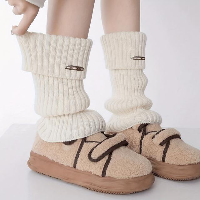 TEMU 1pair Black Pile Leg Warmers With Metallic Tab