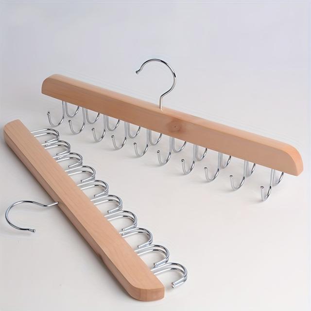 TEMU 2pcs Set, 20-hook Wooden Belt Hanger, Polished Multifunctional Organizer, Space-saving Clothes Drying Rack For Ties, Scarves, Belts, Home Bathroom, Bedroom, Closet Storage ( Packaging)