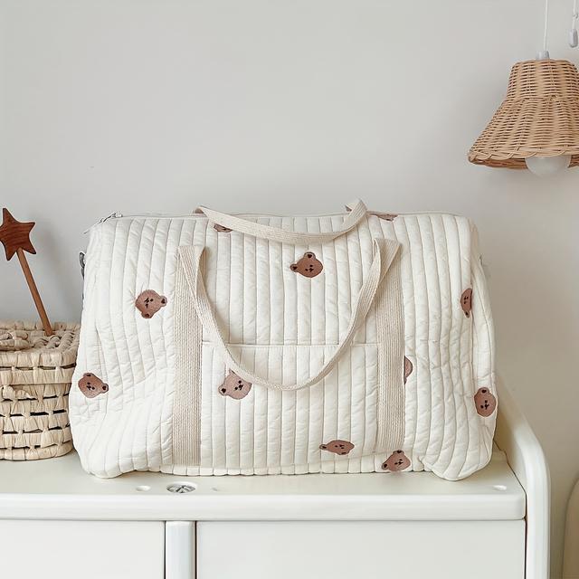 TEMU 2025 New Large-capacity Parent Bag With Embroidery, Multi-functional Diaper Storage, Shoulder And Crossbody Bag