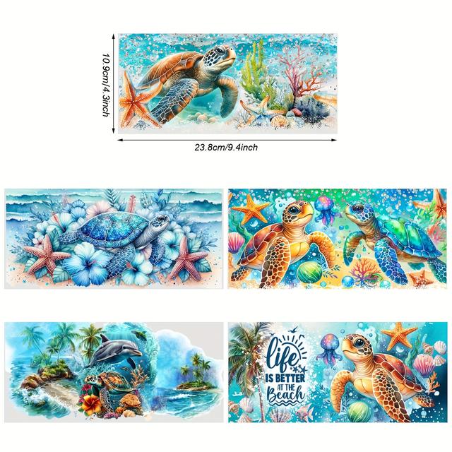 TEMU 5 Sheets Uv Dtf Tumbler Wrap Transfer Stickers, Dtf Transfer Stickers, High Quality Sea Turtle Transfer Stickers For 16oz Glass, Mugs, Crafts