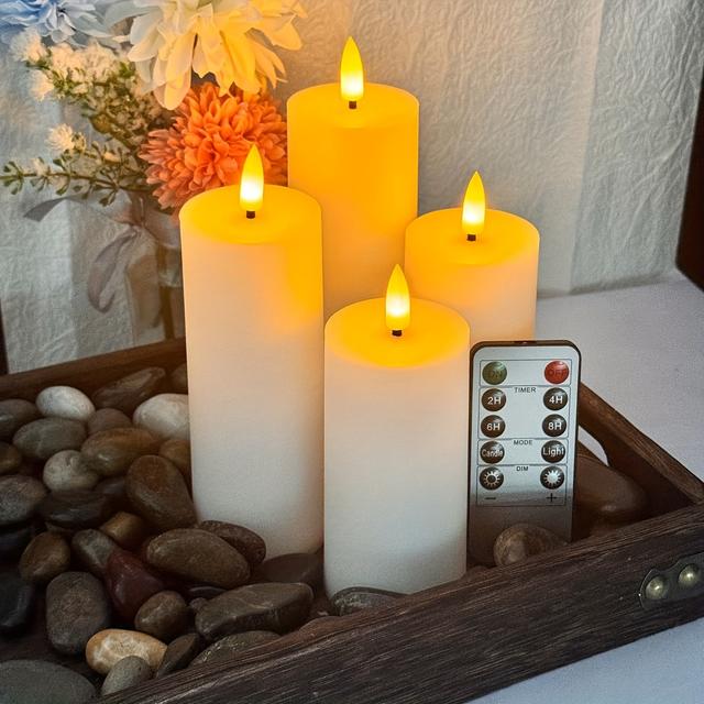 TEMU 4pack Flameless Led Candles With 1 Timer Function And Remote Control, Operated Candles For Living Room, Dining Room, Holiday, Family Wedding Decoration