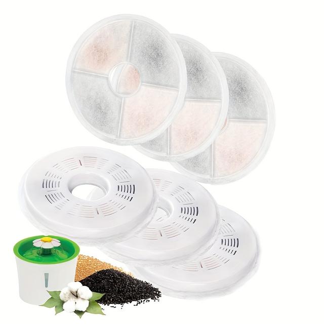 TEMU 6pcs Cat Water Fountain Filters Compatible With & Petilog - Carbon & Resin, Non-electric Replacement Filters For Fresh, Clean Drinking Water, Pet Fountain, Replacement Parts