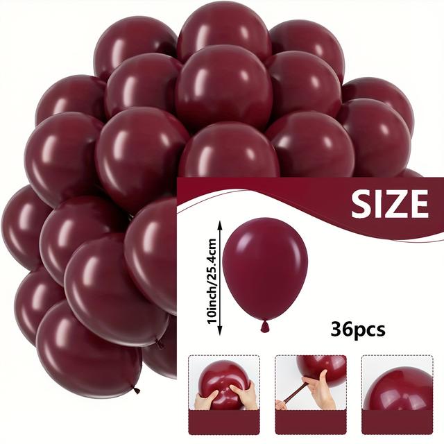 TEMU 36 ks Elegantní vínové latexové balónky, 10 palců, party dekorace pro odhalení pohlaví, svatby, domácí večírky, pro vnitřní i venkovní použití, různé festivalové fotografické pozadí