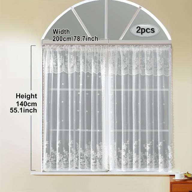TEMU 2개 세트 우아한 화이트 레이스 커튼, 꽃무늬 패턴 - 클래식 미국 스타일, 주방, 카페, 문 장식용 빛을 통과하는 드레이프, 세탁기 사용 가능, 로드 포켓 디자인, 거실용 커튼