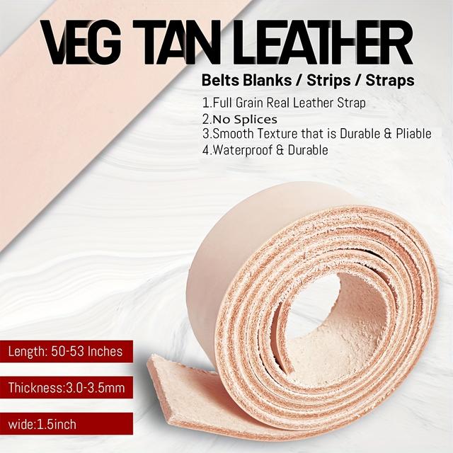 TEMU Veg Tan Leather Strips - 1.5" Wide, 50-53" Long, High-quality A- For Diy Belts, Staining, Carving, Crafting, Crafting Supplies| Strips|smooth Texture