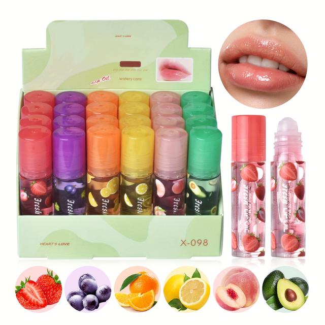 TEMU 24pcs/box Transparent Lip Balm Roller Design Long Lasting Moisturizing Lip Texture Light 3.2gx24pcs