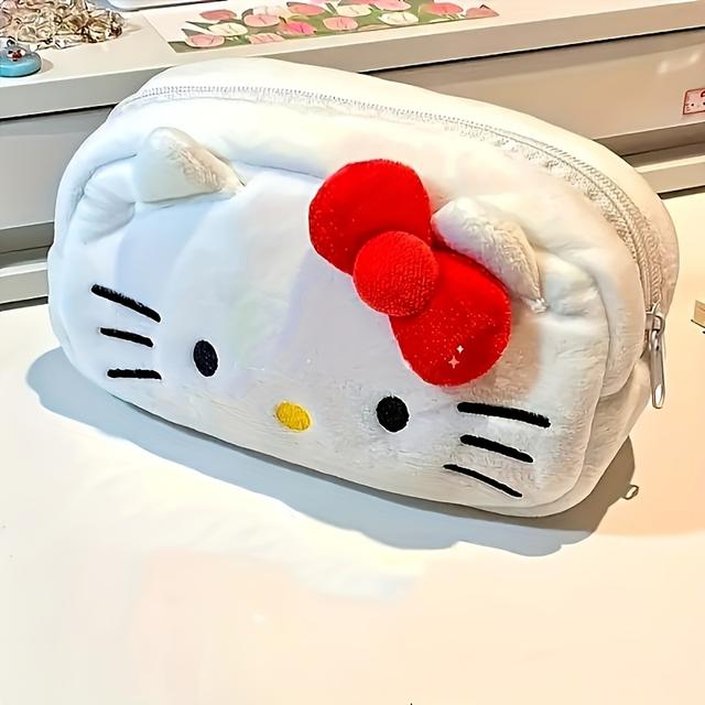 TEMU Hello Kitty Large Pencil Case - A Stylish Canvas Stationery Storage Bag With A Zipper, Multifunctional For , Suitable For School And Office Supplies.