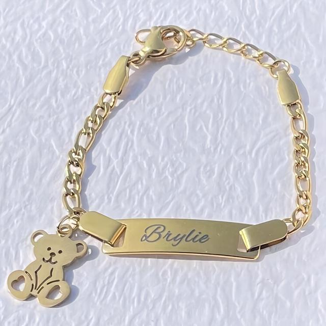 TEMU Bracelet With Teddy Bear Pendant - Stainless Steel Jewelry, Suitable For Birthday And Christmas Gifts, Daily And Party Costumes, Cute , Shiny Surface