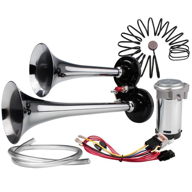 TEMU Allrey Car Horn 12v Super Loud Air Horn, Chrome Dual Trumpet Air Horns, Truck Horn With Compressor And Wire Harness, For Any 12v Vehicles
