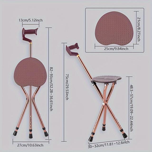 TEMU 1pc Multifunctional Cane Stool, A Cane For The Elderly That As A Stool, Non-slip And Stable, Adjustable Height, Foldable And Portable.