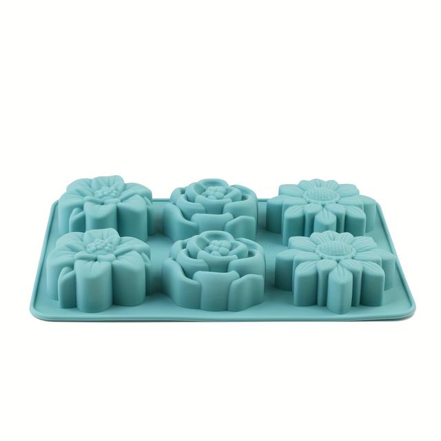 TEMU 1pack Silicone Mold, 6-hole Non Stick Thick Silicone Flower Mold, Lake Blue Silicone Mold Used To Make Candy, Desserts, Pudding, Jelly, Chocolate, Soap