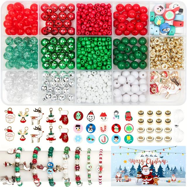 TEMU 885pcs Christmas Beading Kit For Girls, Making Set With Acrylic Beads & Charms, Festive Bracelet Craft Gift With Crystal Beads For Holiday Wreath Decor & Ornament Crafting
