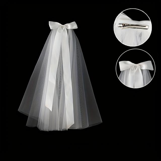 TEMU 1pc French- Short Veil For Brides - Wedding Veil For Bridesmaids, Prom Prop, Photo Shoot Accessory - Elegant Bow Hair & Facial Veil For (french Veil)
