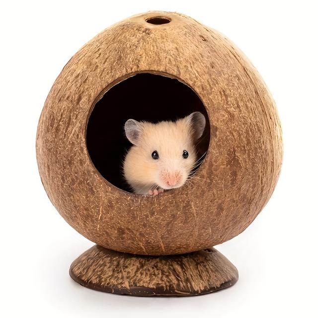 TEMU 1pc Rat Coconut Nest, In Winter, Coconut Shell With Base, Squirrel Hedgehog Hamster Sugar Glider Parrot Bird Nest
