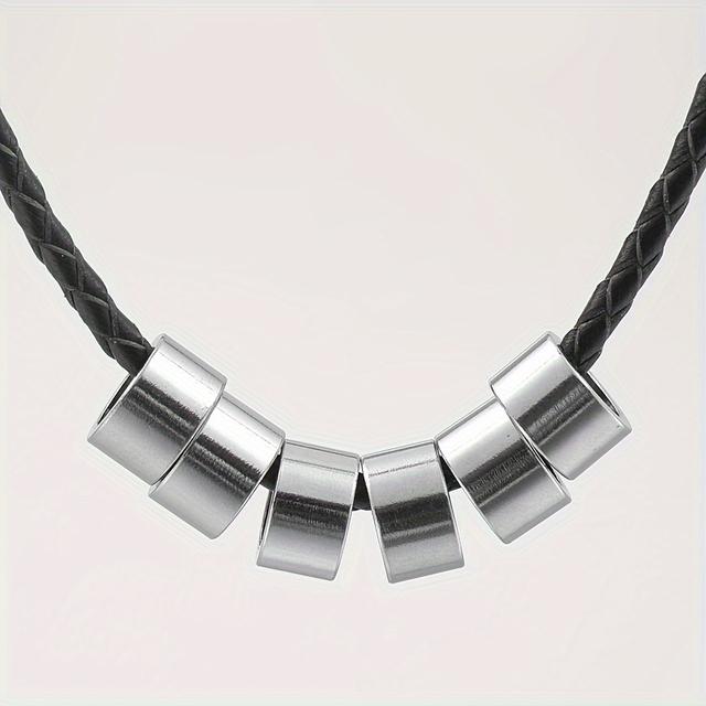 TEMU Men's Leather Cord Magnetic Necklace Customized With Family Names, 304 304 Stainless Steel Round Additions, Gifts For Valentine's Day, Father's Day, And Mother's Day