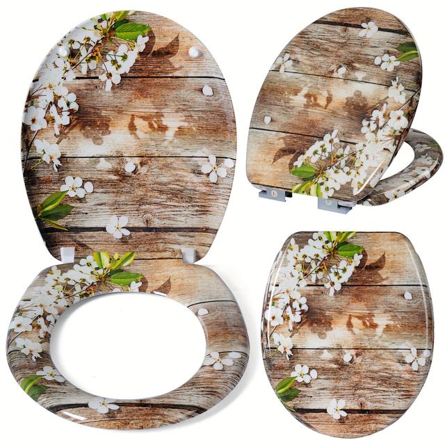 TEMU 1pc Siège de Toilette avec Motif de Siège de Toilette à Abaissement Automatique, Couvercle de Toilette en Plastique Thermosétable, Couvercle de Toilette Stabilisé Premium, Ovale Antibactérien