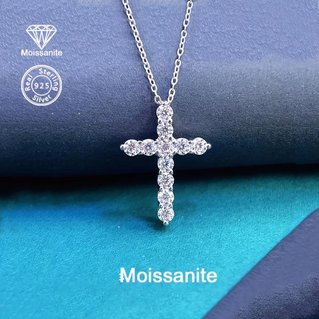 TEMU Collier Pendentif Croix en Moissanite Argent 925 - Cadeau Élégant et Polyvalent pour Femmes, Idéal pour Anniversaires, Saint-Valentin, Noël, Halloween, An, Port &
