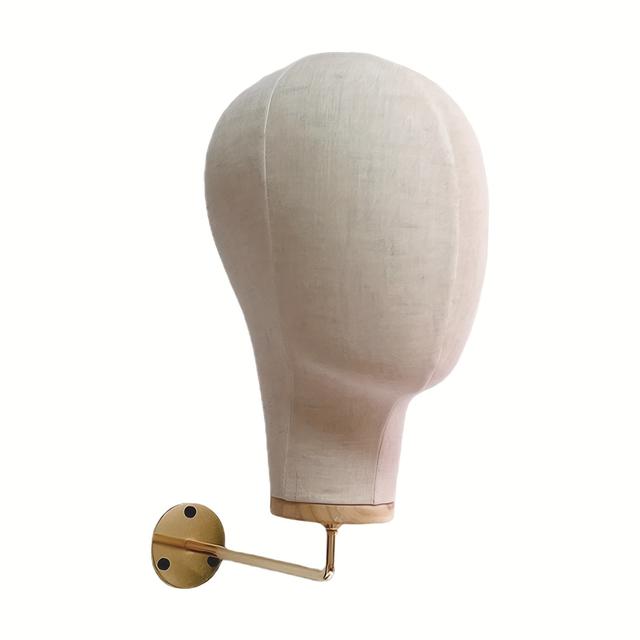 TEMU Versatile Wall-mounted Mannequin Head For Wigs & Hats - Space-saving Display Stand, Plastic & Wood Construction, Beige
