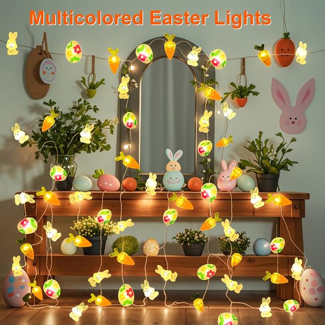 TEMU 1 szt. Wielkanocny LED Królik Kwiat Jajko Lampka Sznurowada | Zasilana Bateriami, Idealna na Imprezy Wielkanocne, Dekoracje Wewnętrzne, Materiał Plastikowy
