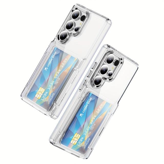 TEMU Phone Case: Luxury Solid Color Border Hd Transparent Wallet Card Slot Flip Bracket Phone Case Suitable For S25 Ultra Galaxy S23 S22 S24 Bumper Back Cover