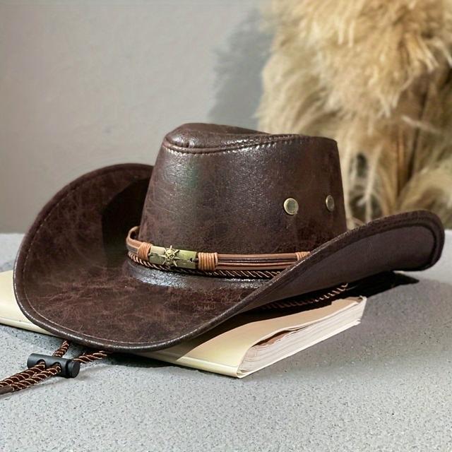 TEMU Leather Retro Ethnic Western Cowboy Hat Men And Women Outdoor Shade Tibetan Skull Belt Jazz Hat