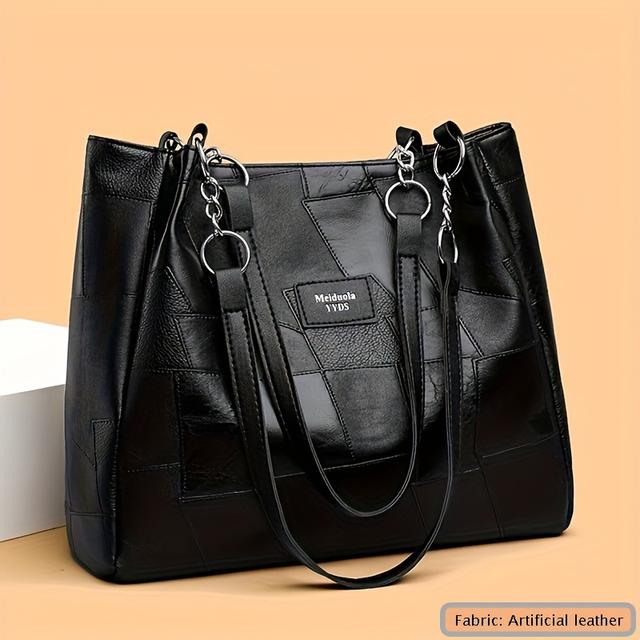 TEMU Vintage Borsa Tote per Donne - Grande Capacità con Chiusura a Zip Sicura, Tracolla Regolabile e Catena , in Poliestere Resistente - Marrone Scuro/