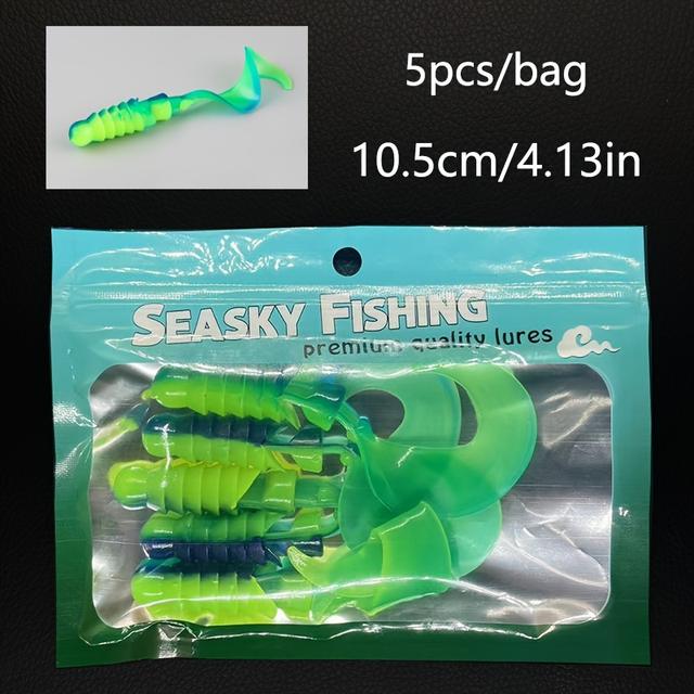 TEMU 5pcs Soft Fishing Lures With Wave Tail, 4.13"/7g - Ideal For Bass & Perch, Pvc Material