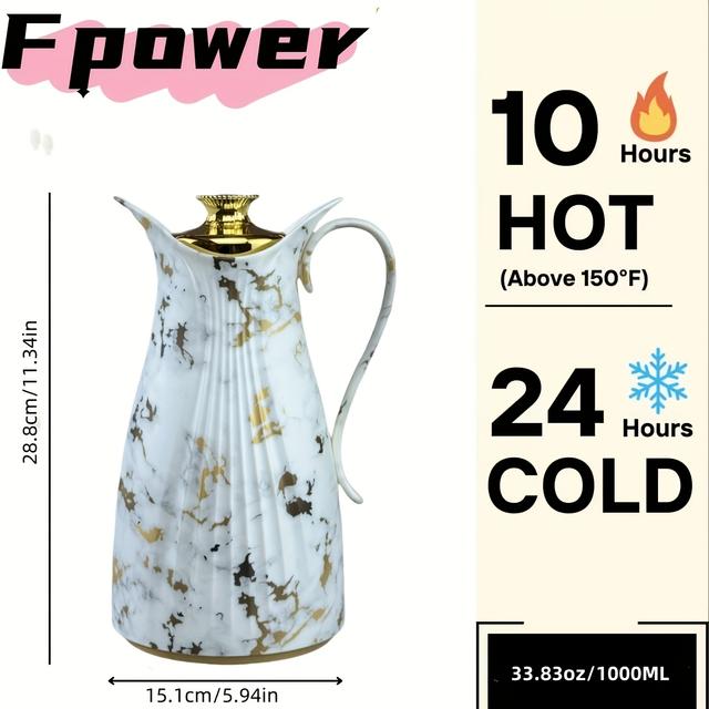 TEMU 33,83 oz/1000 ml Kaffeebecher mit Vakuum & Hochborosilikatglas - 24-Stunden Heiß-/Kalt-Isolierung, geeignet für Kaffee, Tee, Büro, Reisen